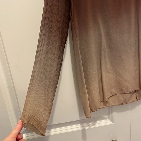 Viviana Uchitel 100% Silk Brown Ombre V-Neck Top - Picture 4 of 12